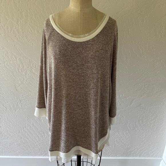 PSSST | Womens Heathered Mixed Media Tunic Size 1X Flowy Lagenlook Soft Ribbed - Picture 1 of 9